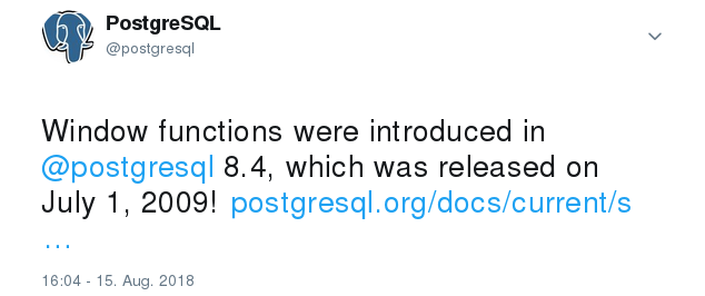 PostgreSQL Tweet about Window Functions